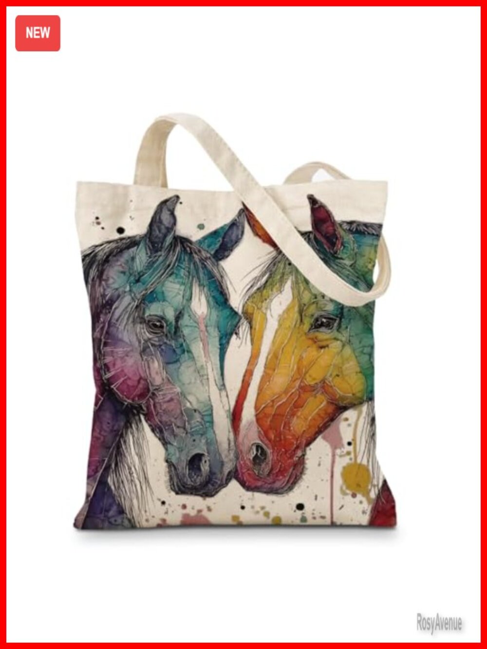 Canvas Tote Bag Watercolor Animal Art Reusable Grocery Bag